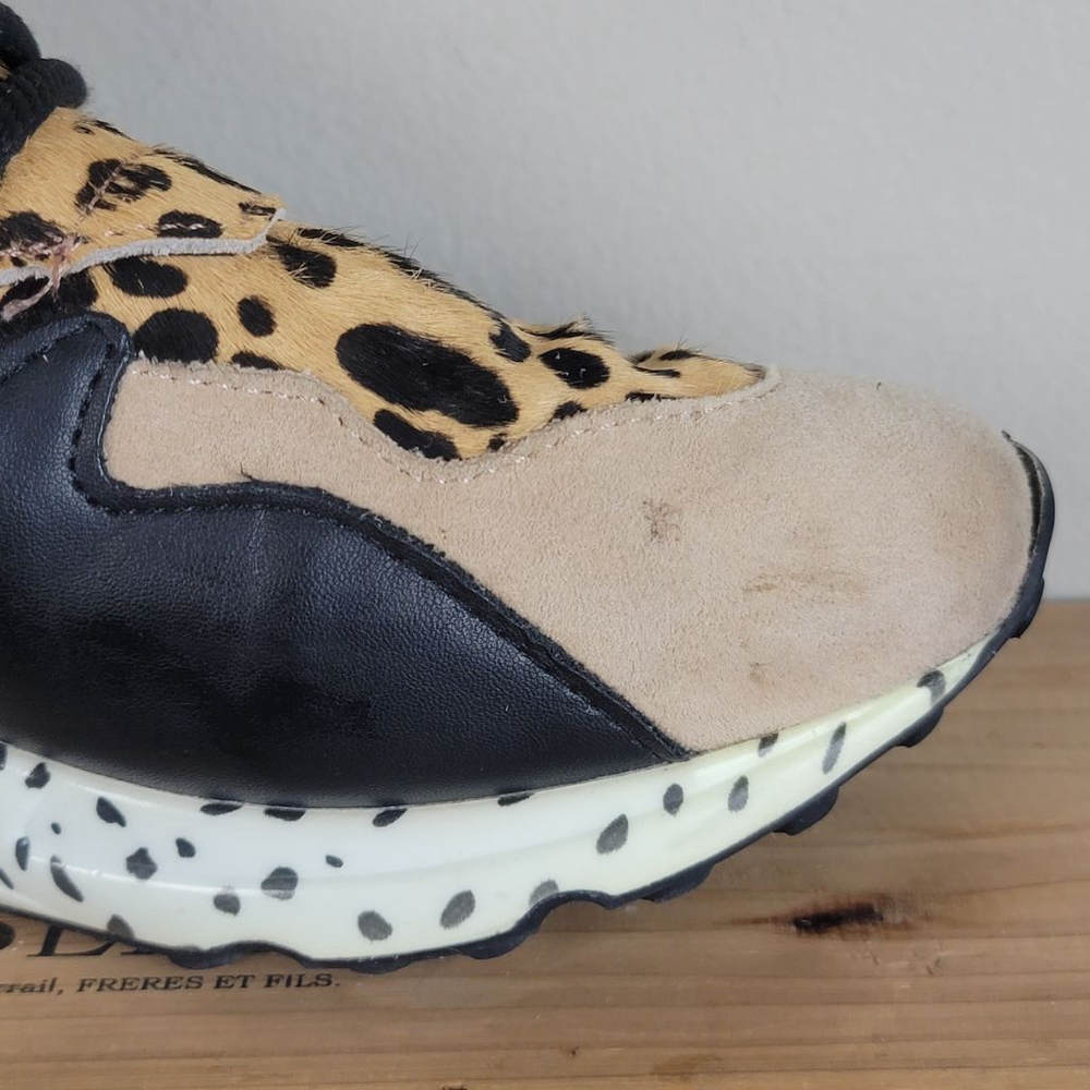 Steve Madden 8 Cliff Leather Leopard Animal Print Sneakers Shoes Lace Up Fashion - Picture 3 of 16